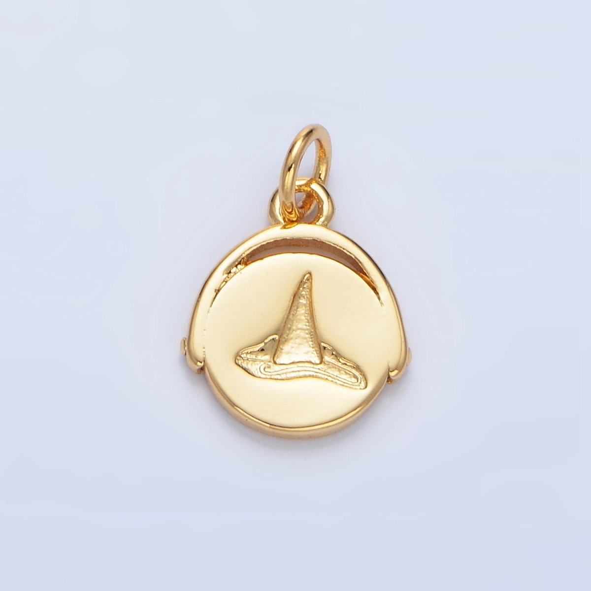 24K Gold Filled Witch Hat Minimalist Stamped Round Charm in Gold & Silver | X908