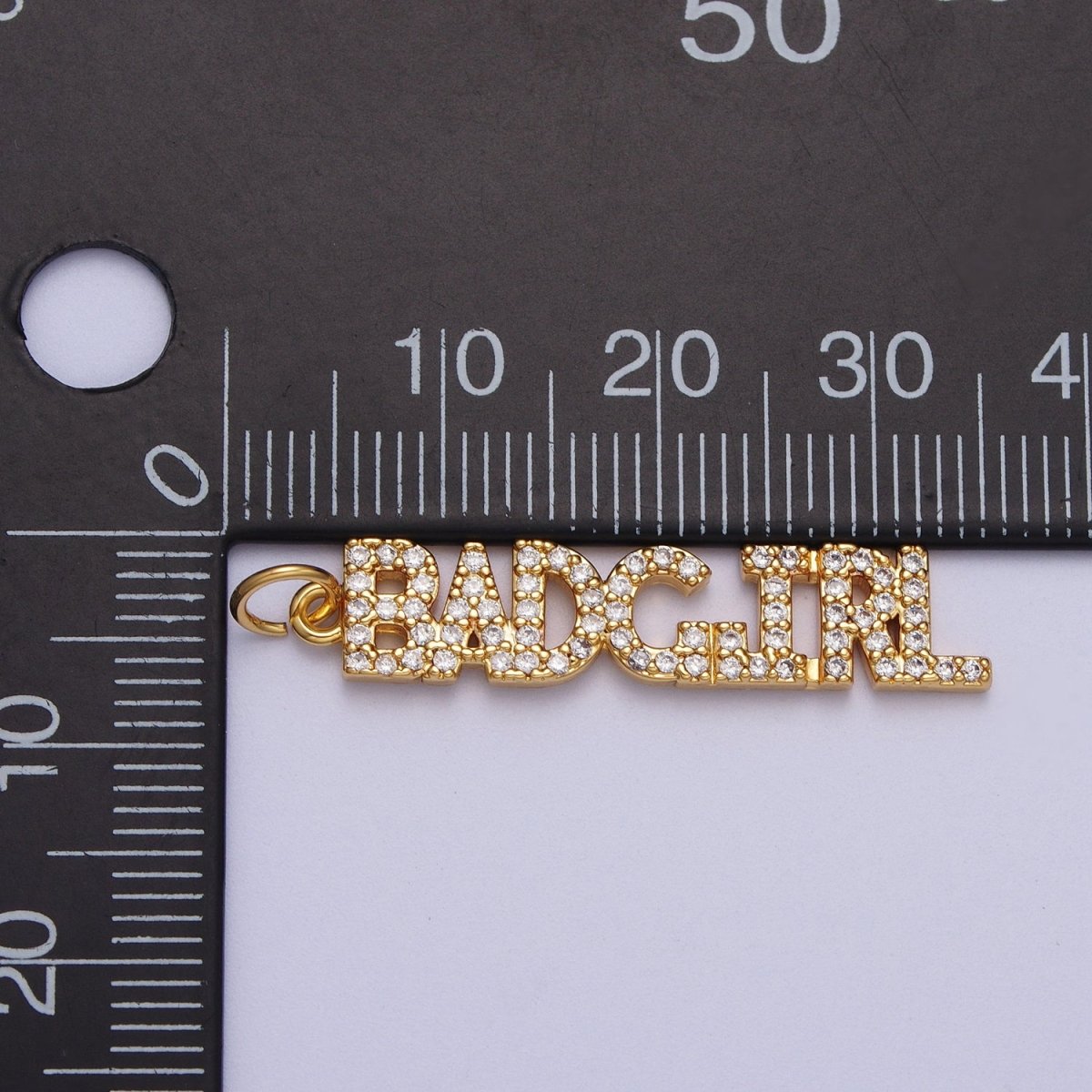 24K Gold Filled Word Necklace, Micro Pave Bad Girl Pendant Add on Charm for Bracelet Necklace Earring Components AC551 AC552
