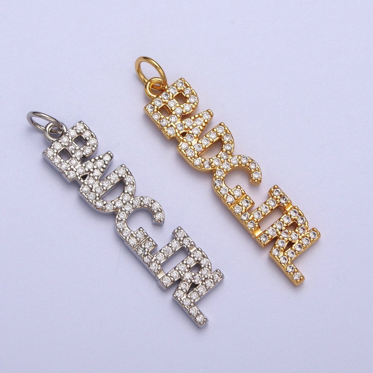 24K Gold Filled Word Necklace, Micro Pave Bad Girl Pendant Add on Charm for Bracelet Necklace Earring Components AC551 AC552