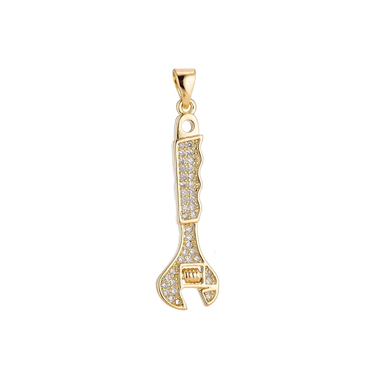 24K Gold Filled Wrenches Tools Pendant Charm with Cubic Zircon (CZ) Rhinestone for DIY Bails Findings for Jewelry Making Supplies H-194