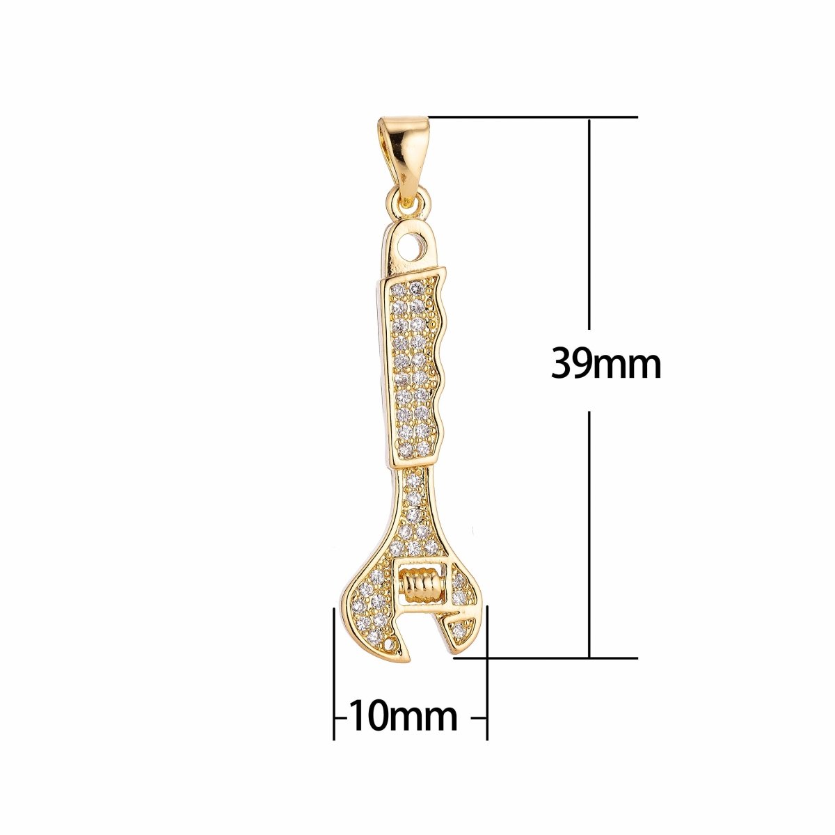 24K Gold Filled Wrenches Tools Pendant Charm with Cubic Zircon (CZ) Rhinestone for DIY Bails Findings for Jewelry Making Supplies H-194