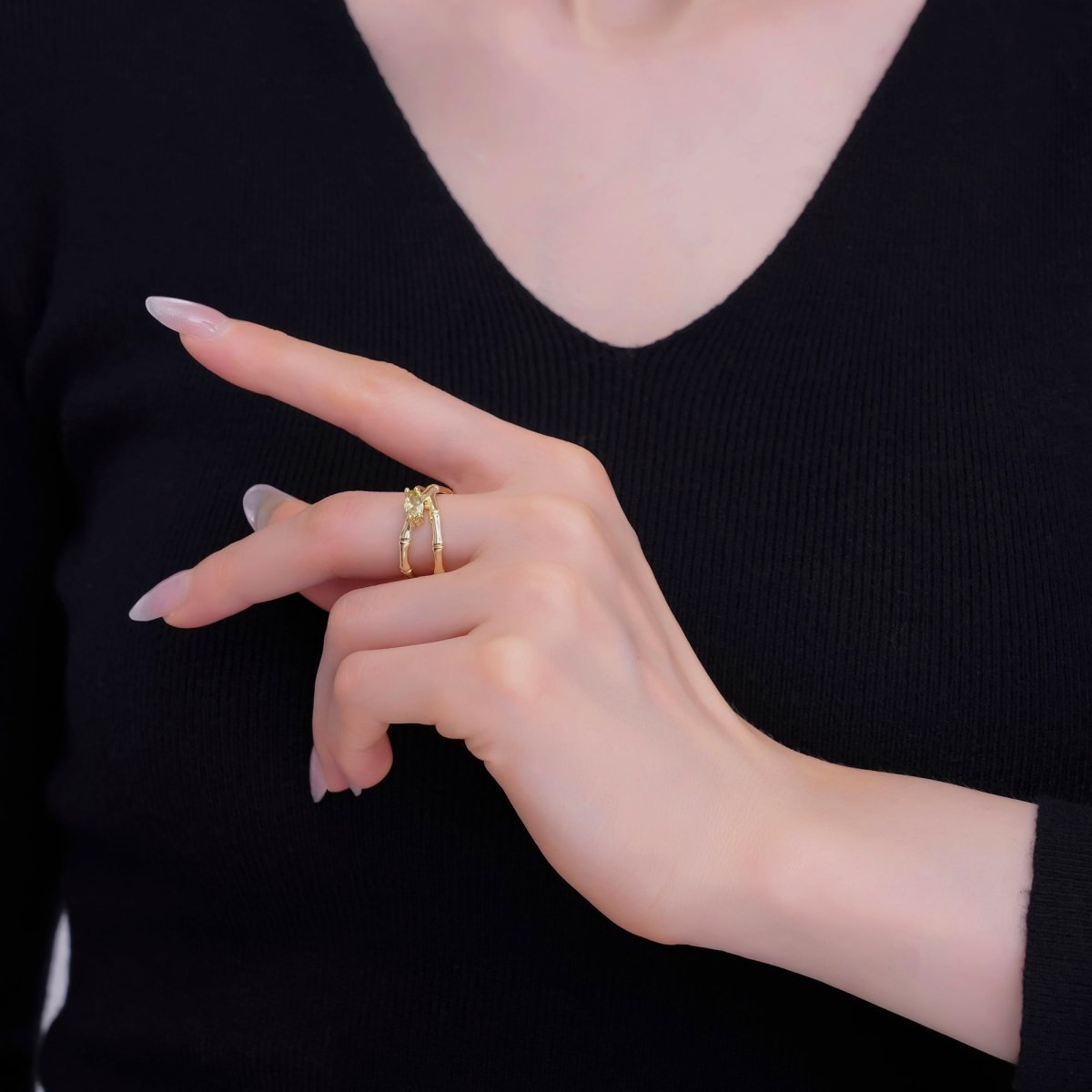 24K Gold Filled Yellow CZ Molten Double Band Ring | O853 - DLUXCA