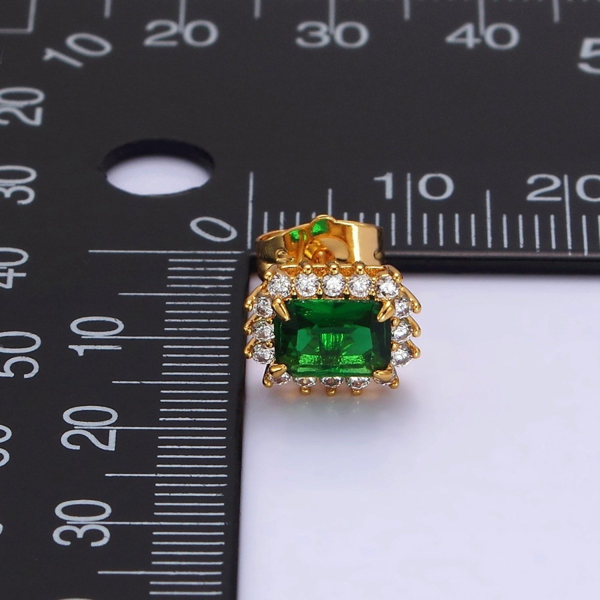 24K Gold Filled Yellow, Green, Pink, Purple, Red Baguette CZ Lined Stud Earrings | AE877 - AE881