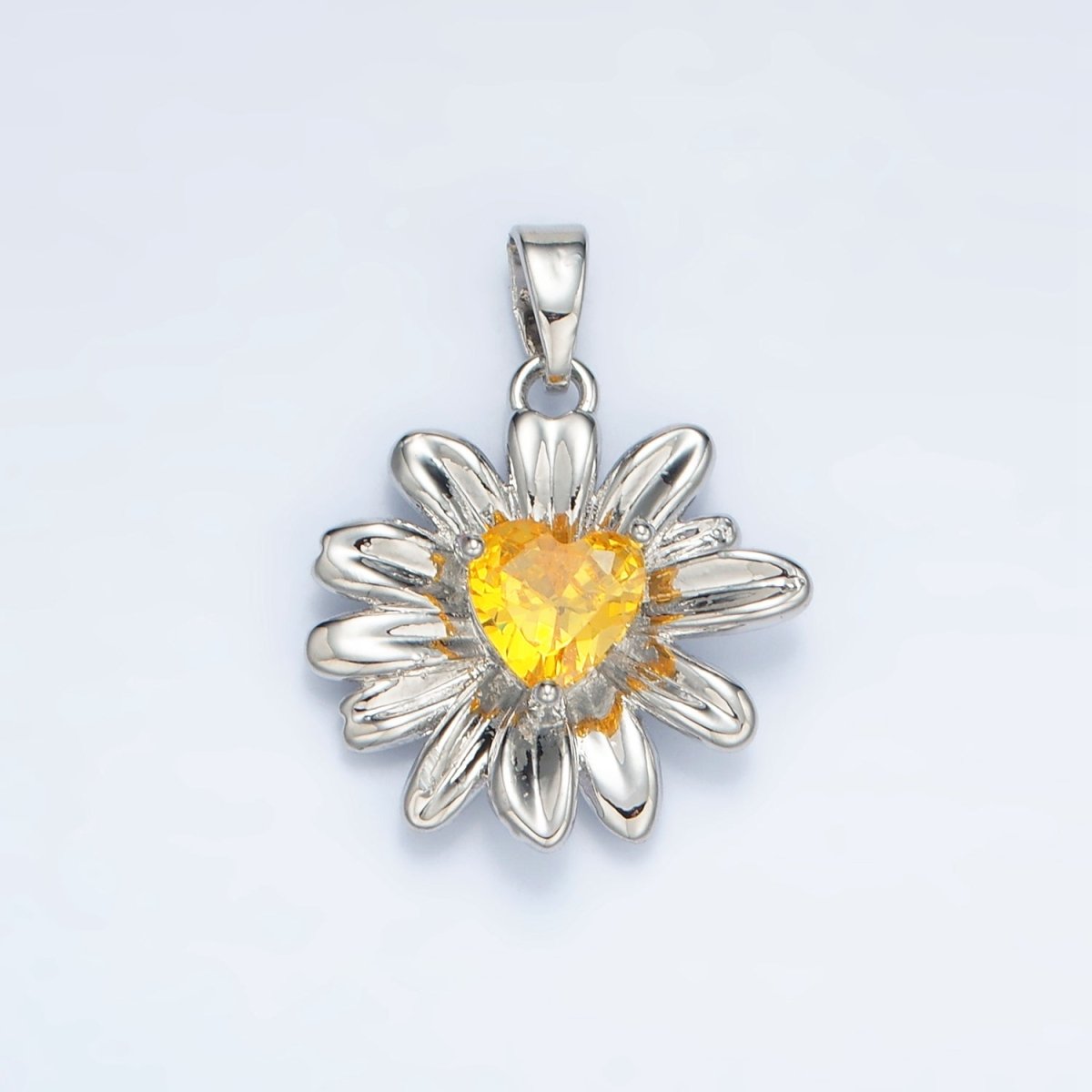 24K Gold Filled Yellow Heart CZ Sunflower Pendant in Gold & Silver | AA1390