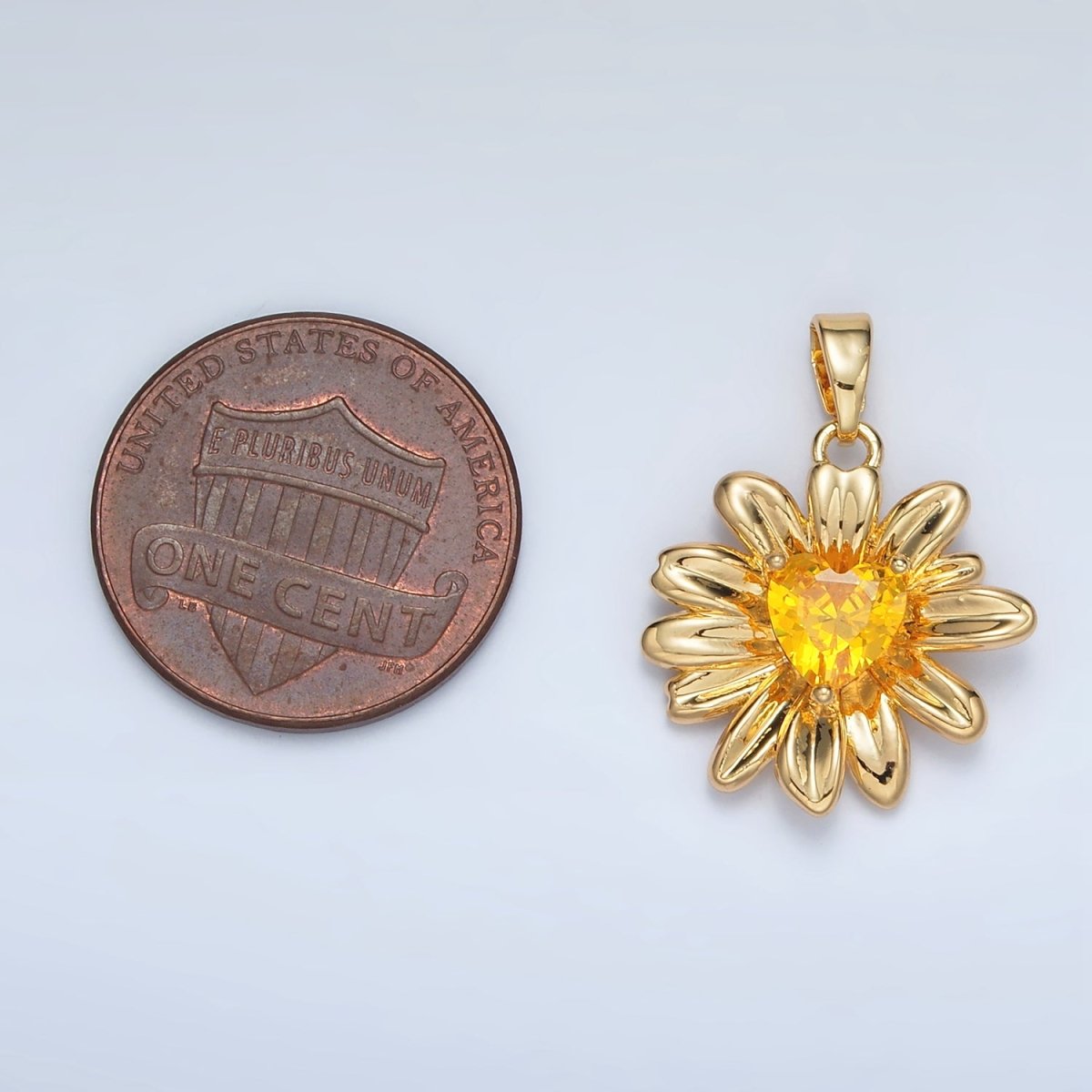 24K Gold Filled Yellow Heart CZ Sunflower Pendant in Gold & Silver | AA1390