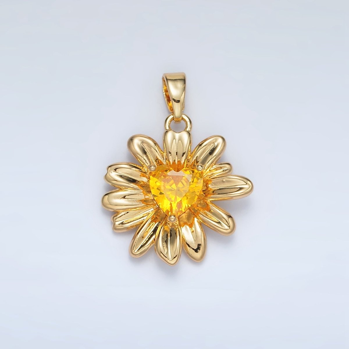 24K Gold Filled Yellow Heart CZ Sunflower Pendant in Gold & Silver | AA1390