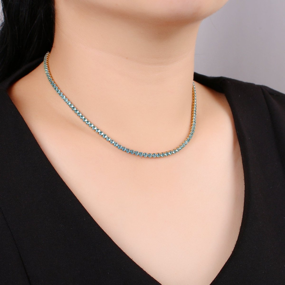 24K Gold Filled Zirconia CZ Tennis Choker, 14.6 Inches with 2 inch Extender, 3mm In Width | CN-927, CN-928 Clearance Pricing