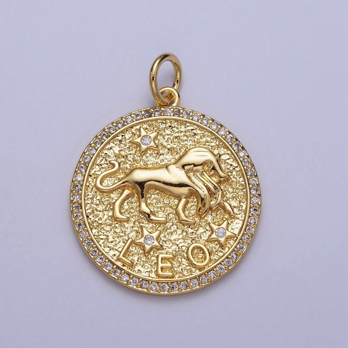 24K Gold Filled Zodiac Birth Star Hammered Round Micro Paved CZ Charm | A-A1773-A-A1778