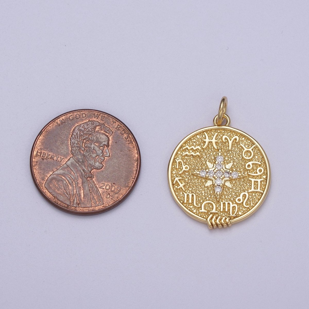 24K Gold Filled Zodiac Charm Necklace • Gold Astrology Zodiac Signs Circle Necklace Pendant HoroscopeC-340 - DLUXCA