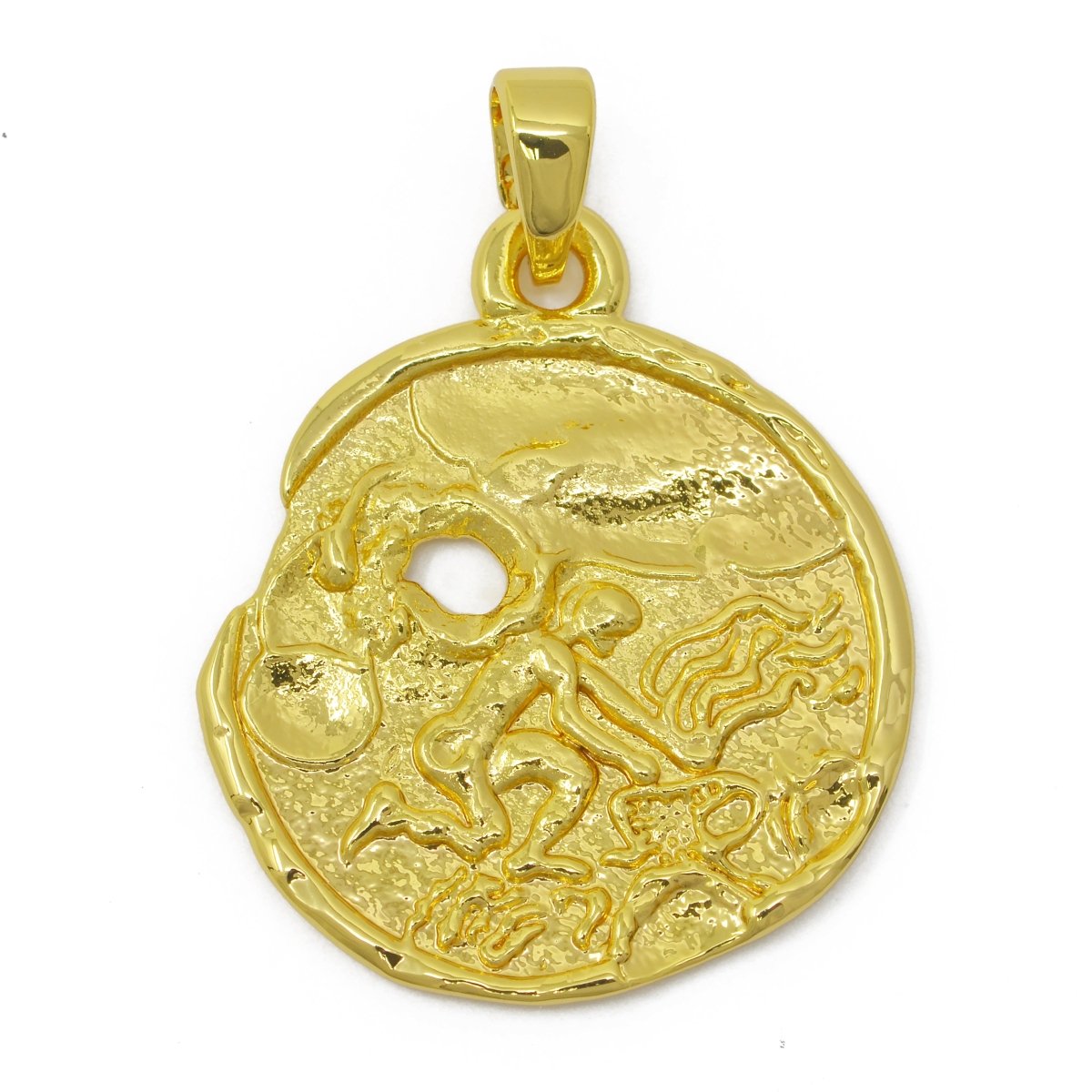 24K Gold Filled Zodiac Horoscope Sign Constellation Medallion Pendant Charm Rustic Rough Hammered Coin | A-A-1794-A-A1796