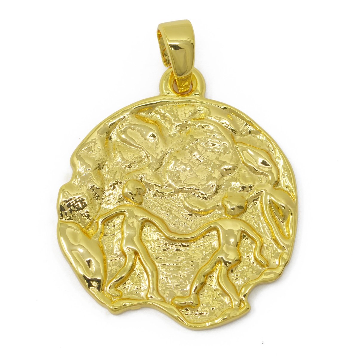 24K Gold Filled Zodiac Horoscope Sign Constellation Medallion Pendant Charm Rustic Rough Hammered Coin | A-A-1794-A-A1796