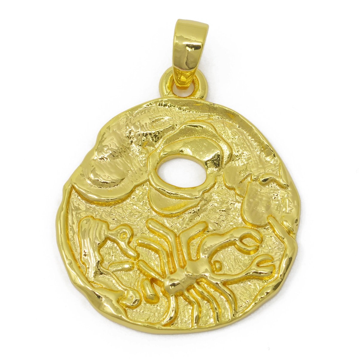 24K Gold Filled Zodiac Horoscope Sign Constellation Medallion Pendant Charm Rustic Rough Hammered Coin | A-A-1794-A-A1796