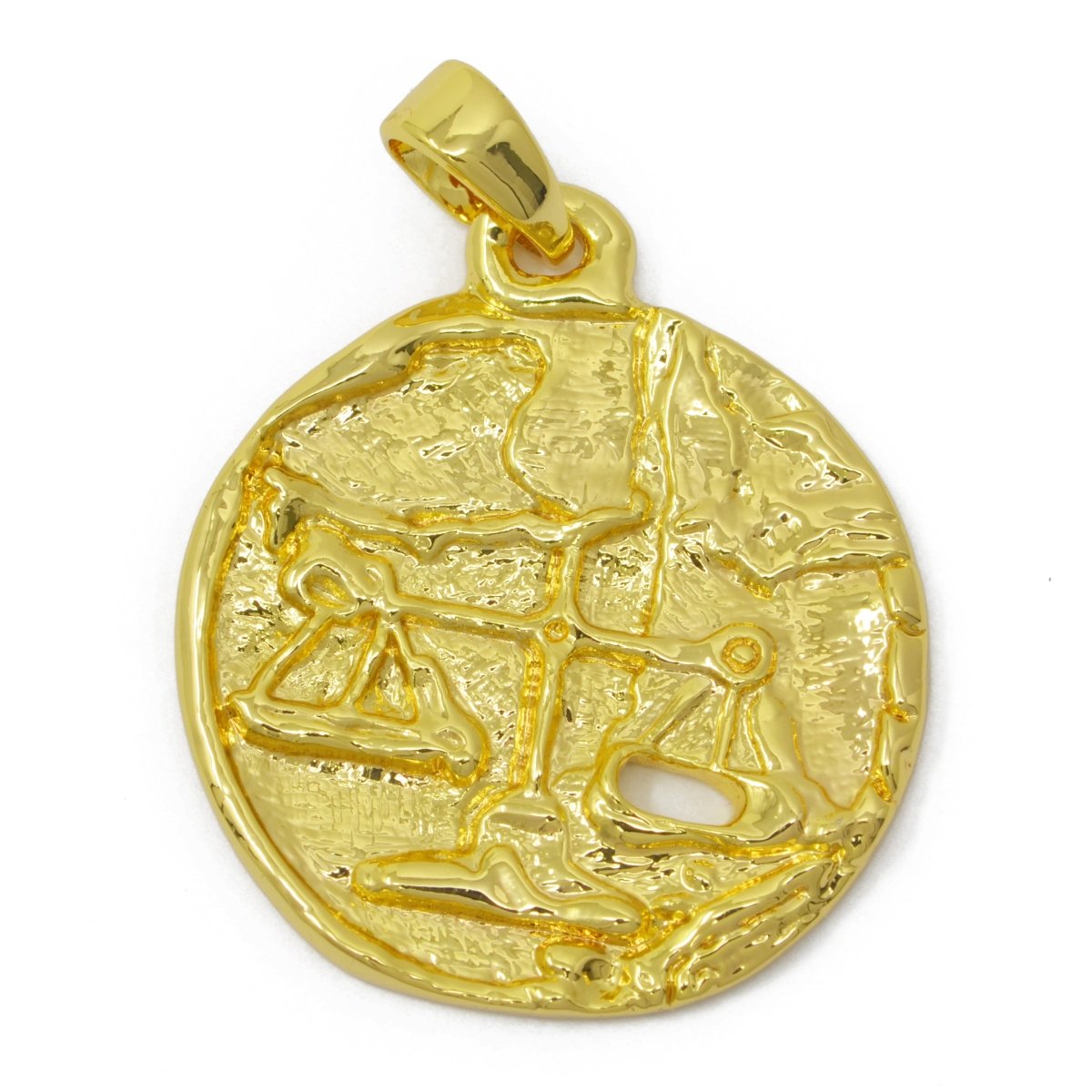 24K Gold Filled Zodiac Horoscope Sign Constellation Medallion Pendant Charm Rustic Rough Hammered Coin | A-A-1794-A-A1796