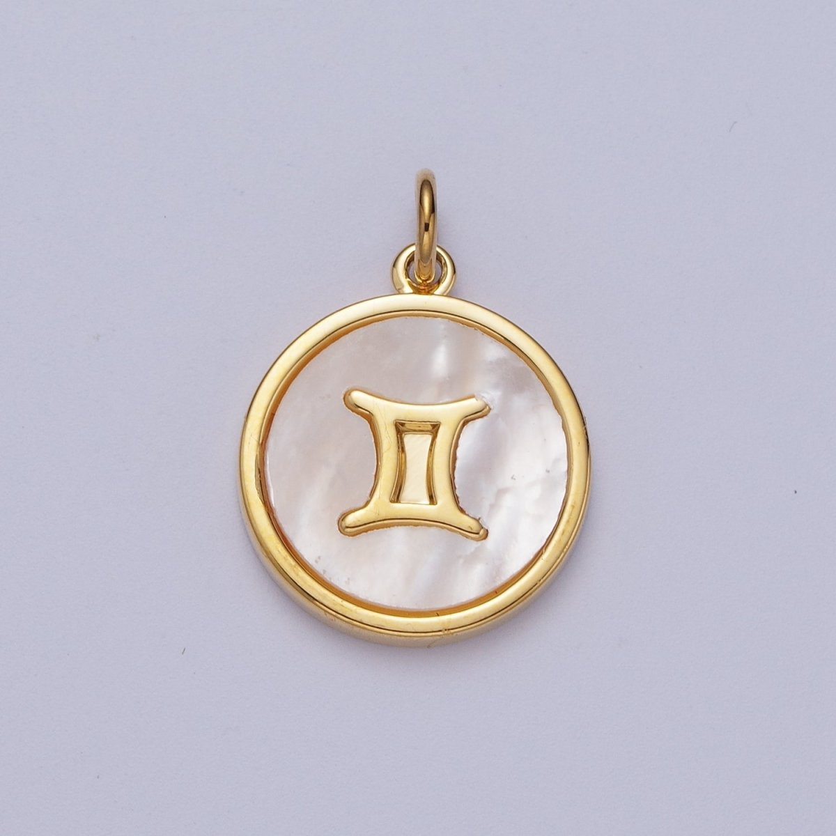 24K Gold Filled Zodiac Signs Shell Pearl Round Coin Charm Astrology Jewelry Making | A-A1367-A-A1372