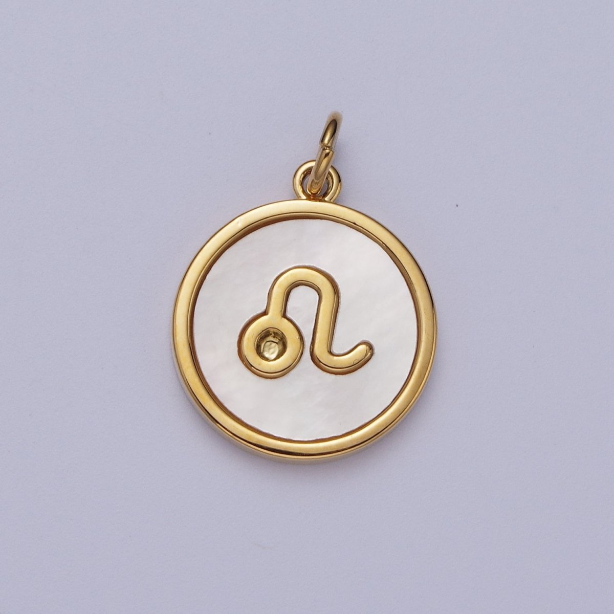 24K Gold Filled Zodiac Signs Shell Pearl Round Coin Charm Astrology Jewelry Making | A-A1367-A-A1372