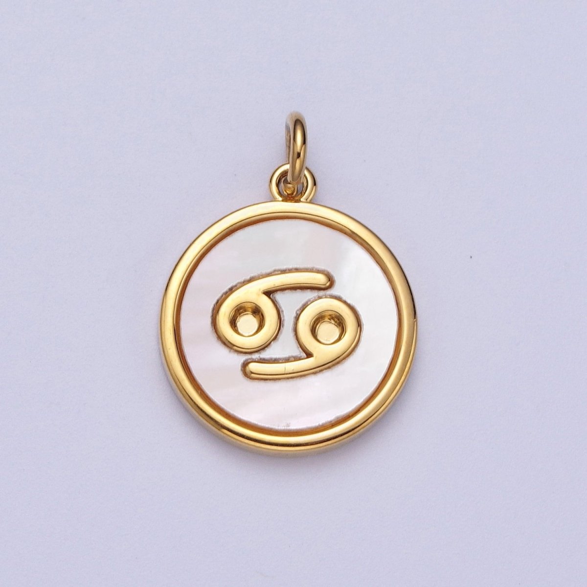 24K Gold Filled Zodiac Signs Shell Pearl Round Coin Charm Astrology Jewelry Making | A-A1367-A-A1372