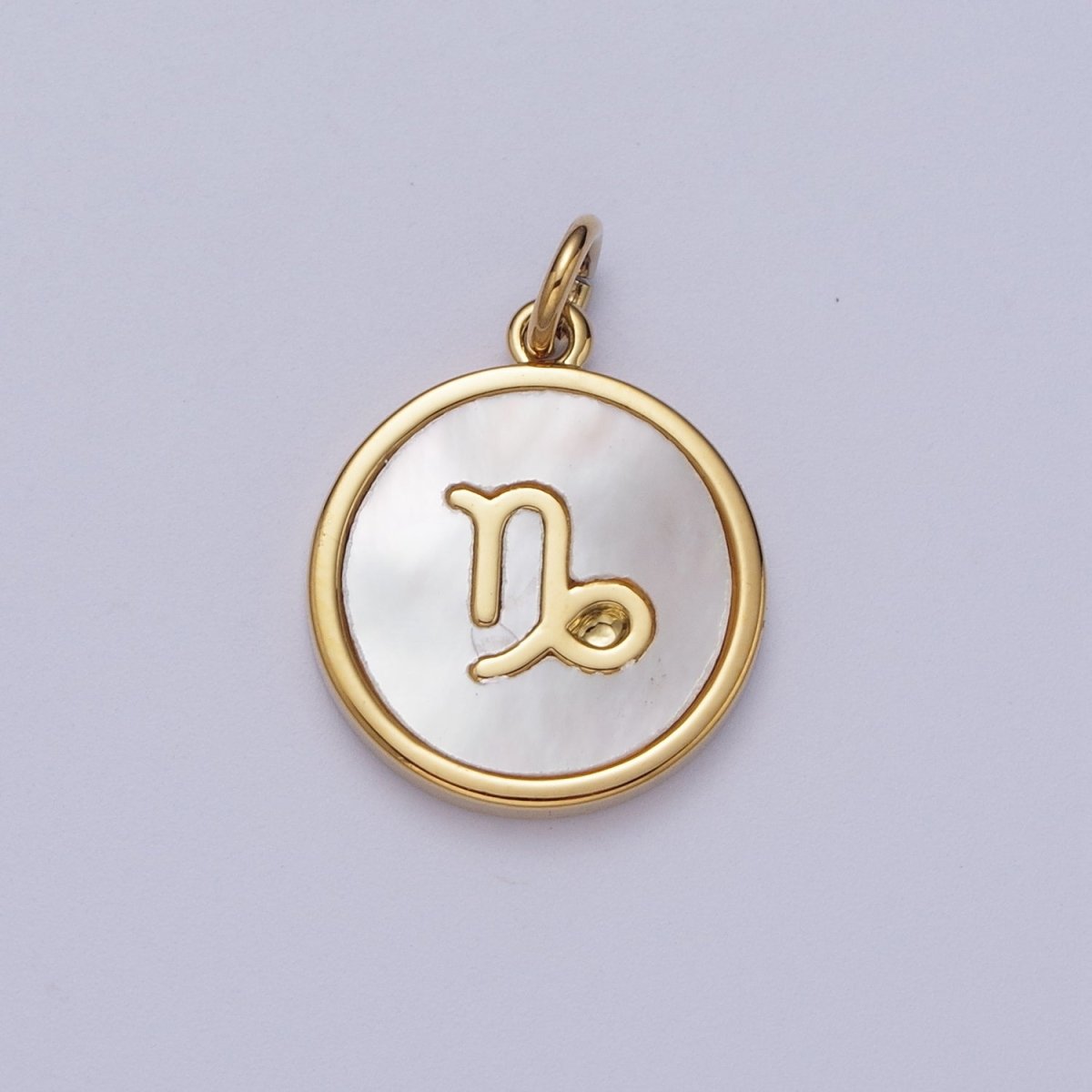 24K Gold Filled Zodiac Signs Shell Pearl Round Coin Charm Astrology Jewelry Making | A-A1367-A-A1372