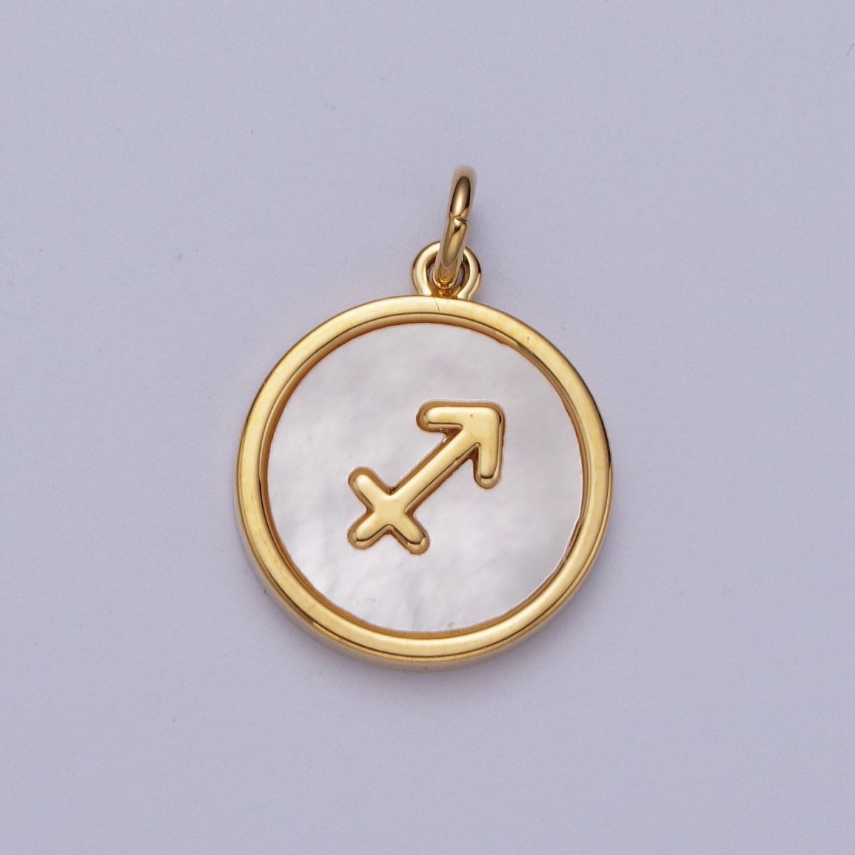24K Gold Filled Zodiac Signs Shell Pearl Round Coin Charm Astrology Jewelry Making | A-A1367-A-A1372