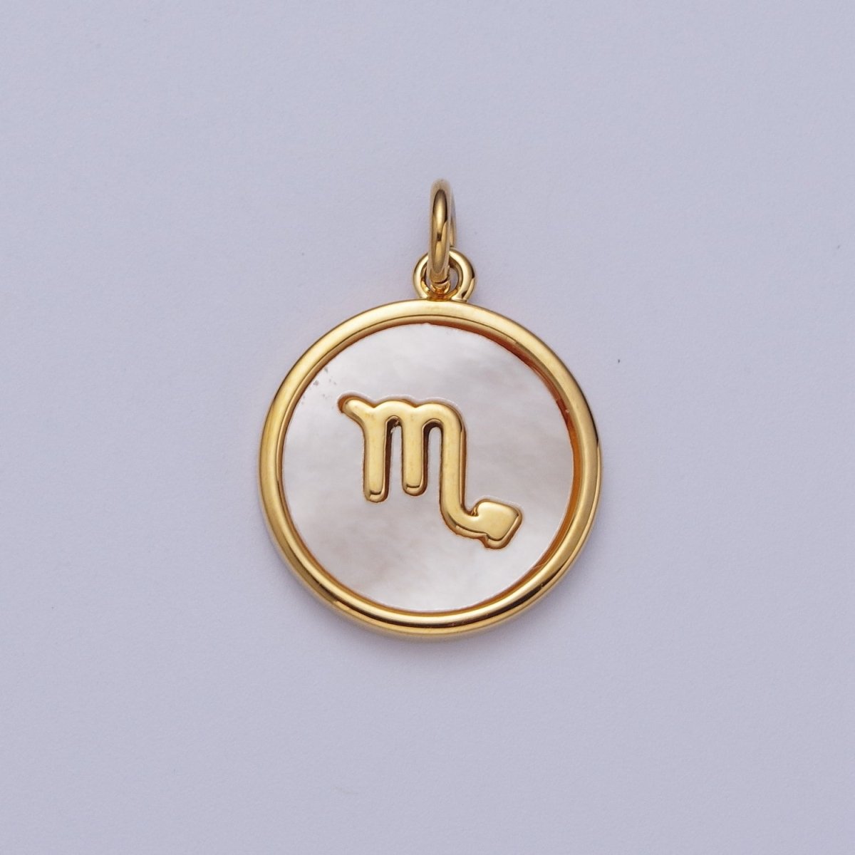 24K Gold Filled Zodiac Signs Shell Pearl Round Coin Charm Astrology Jewelry Making | A-A1367-A-A1372