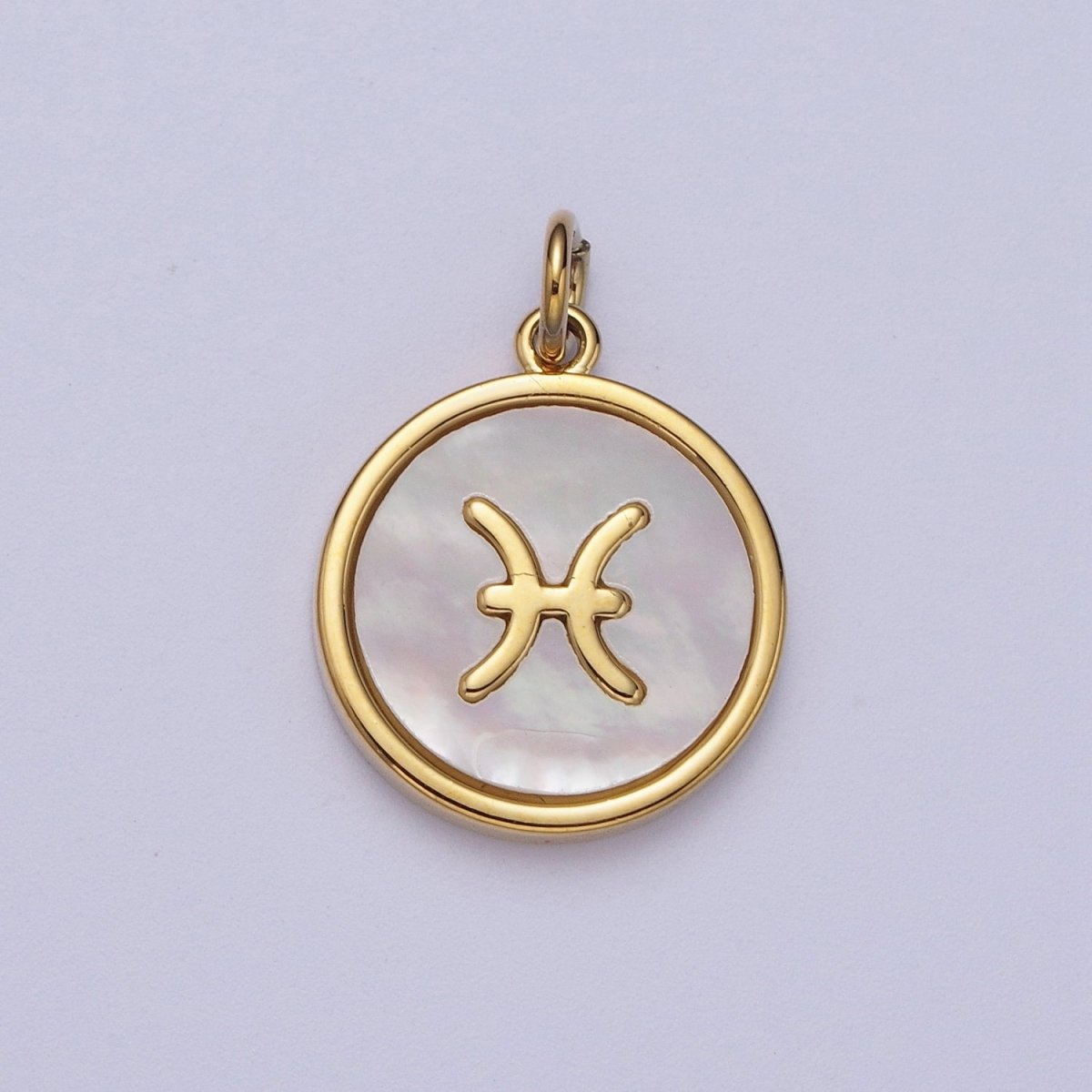 24K Gold Filled Zodiac Signs Shell Pearl Round Coin Charm Astrology Jewelry Making | A-A1367-A-A1372