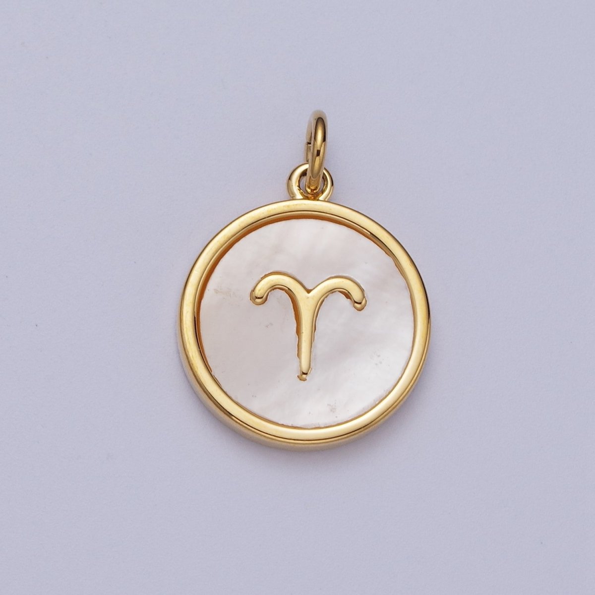 24K Gold Filled Zodiac Signs Shell Pearl Round Coin Charm Astrology Jewelry Making | A-A1367-A-A1372