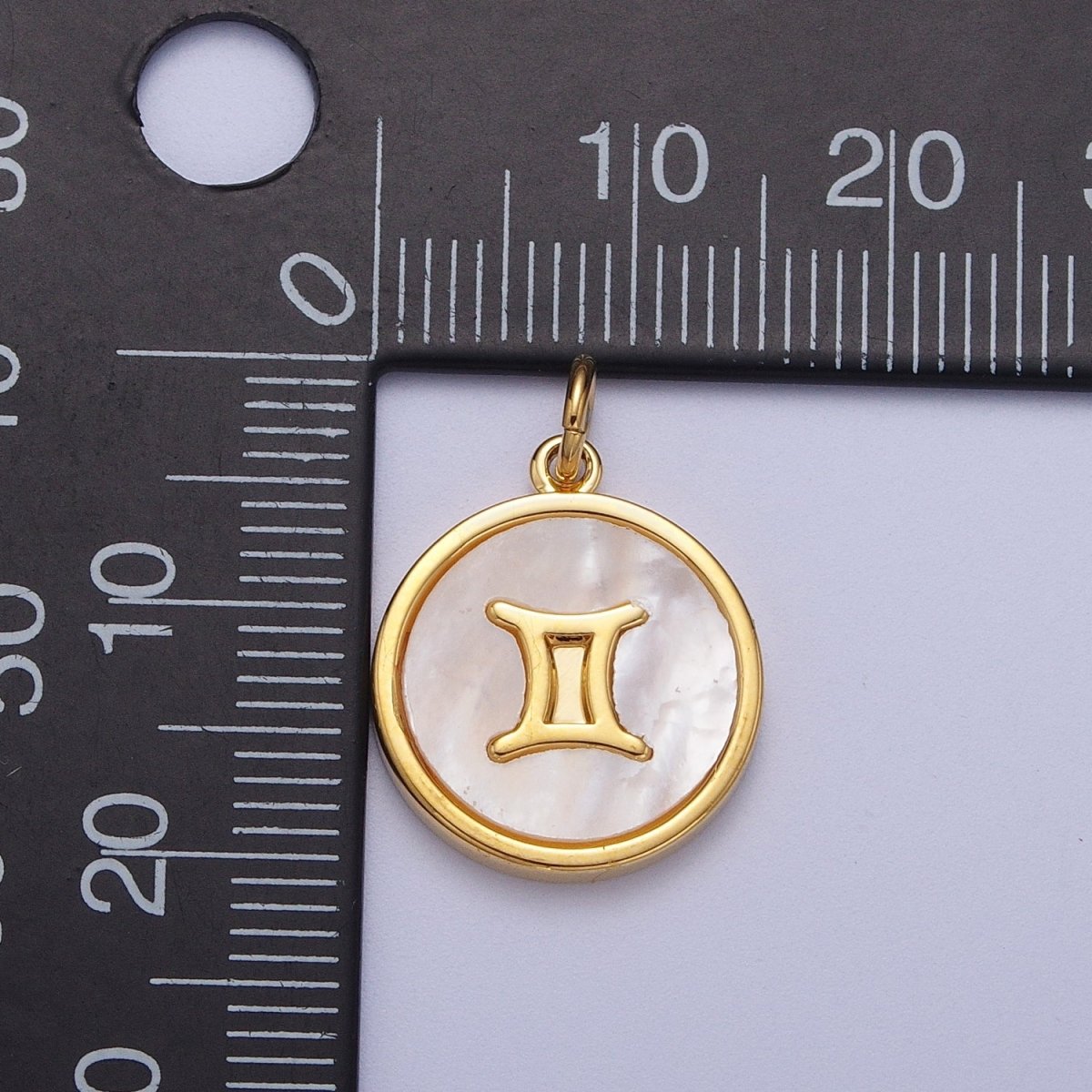 24K Gold Filled Zodiac Signs Shell Pearl Round Coin Charm Astrology Jewelry Making | A-A1367-A-A1372