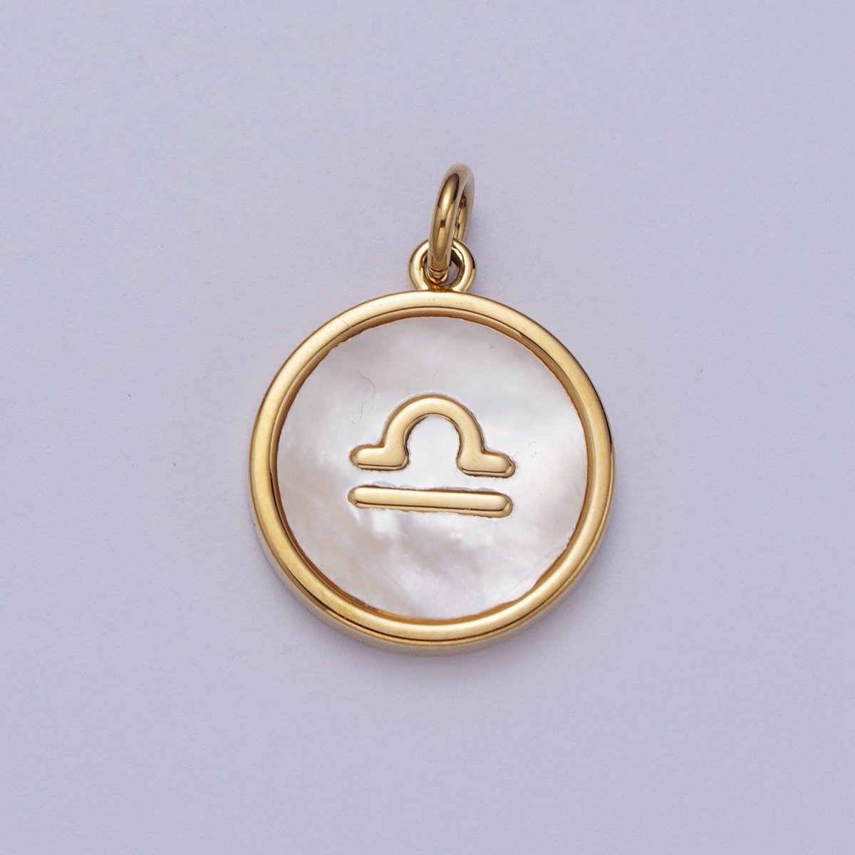 24K Gold Filled Zodiac Signs Shell Pearl Round Coin Charm Astrology Jewelry Making | A-A1367-A-A1372