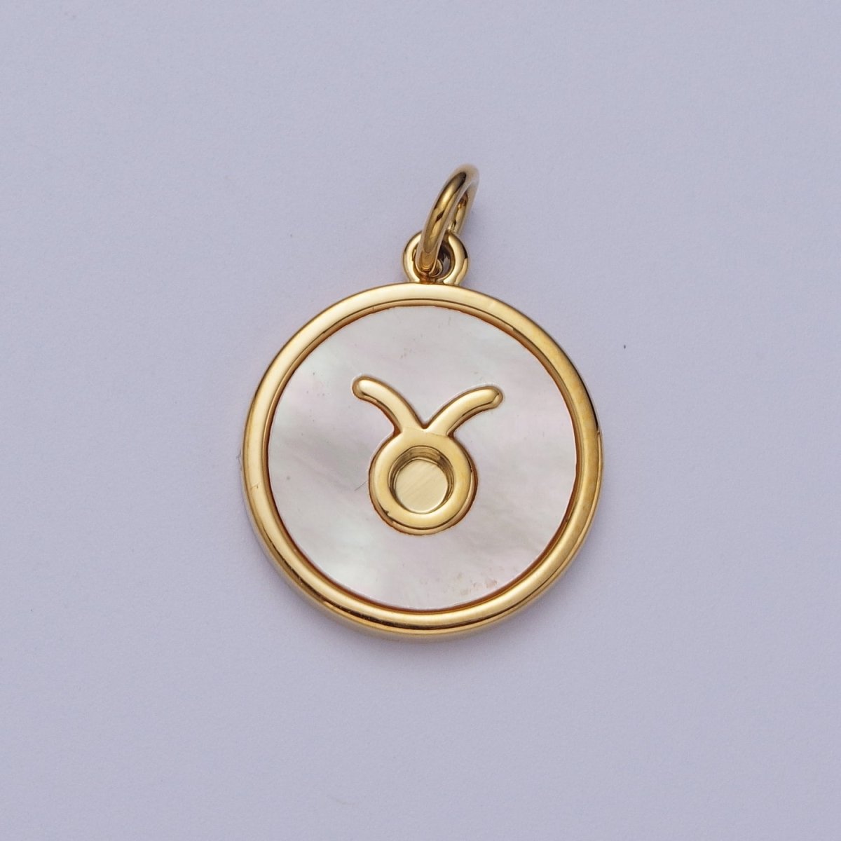 24K Gold Filled Zodiac Signs Shell Pearl Round Coin Charm Astrology Jewelry Making | A-A1367-A-A1372