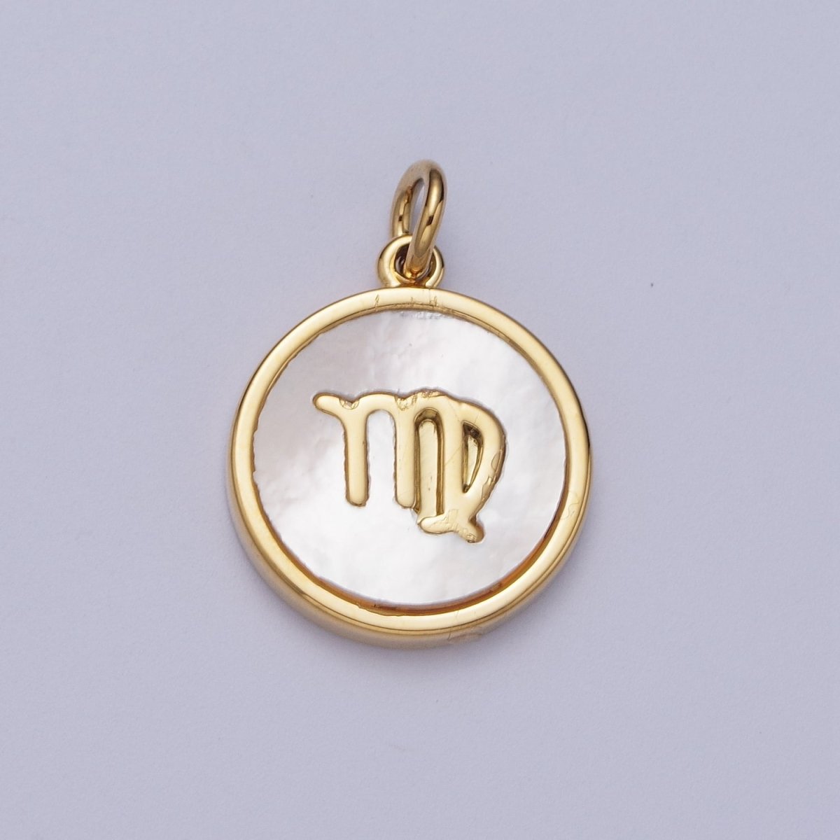 24K Gold Filled Zodiac Signs Shell Pearl Round Coin Charm Astrology Jewelry Making | A-A1367-A-A1372