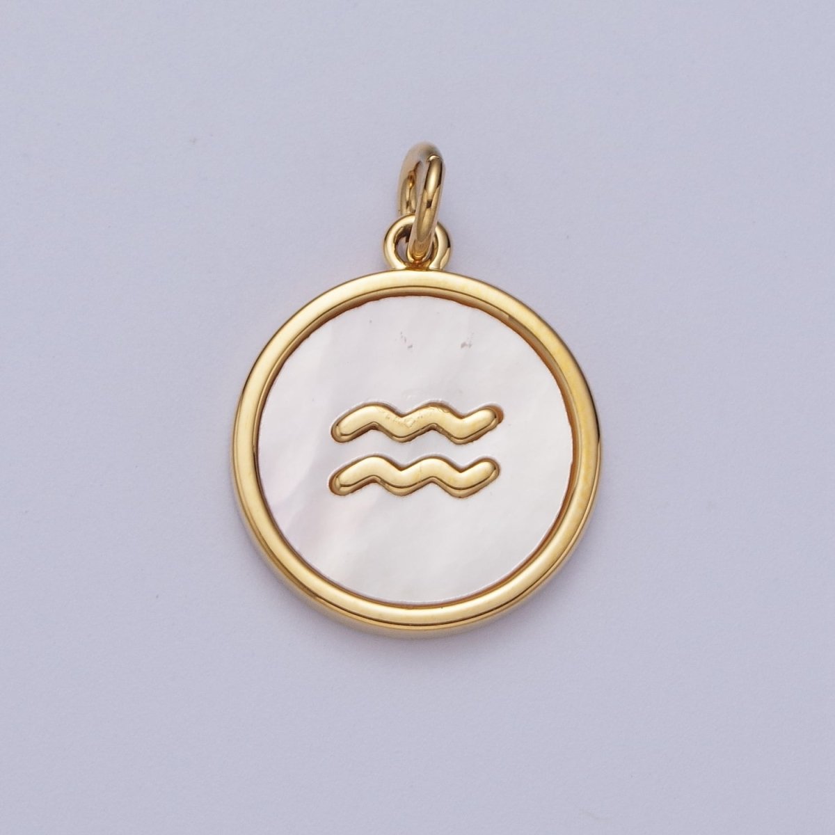 24K Gold Filled Zodiac Signs Shell Pearl Round Coin Charm Astrology Jewelry Making | A-A1367-A-A1372