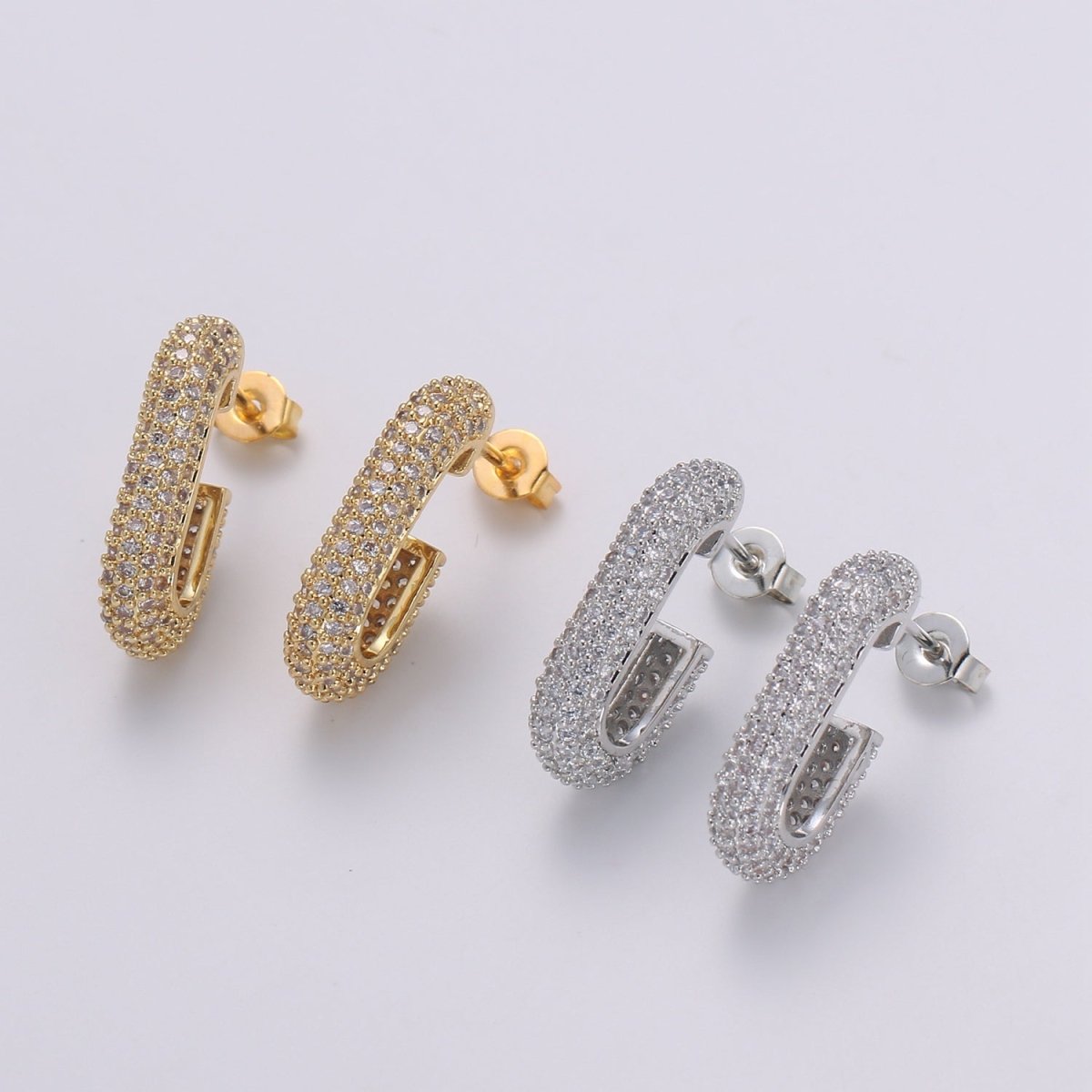 24K Gold Full Pave CZ Stud Earring, White Gold filled Micro Pave Earring Bold Earring Statement Earring Chunky Q-513 Q-514