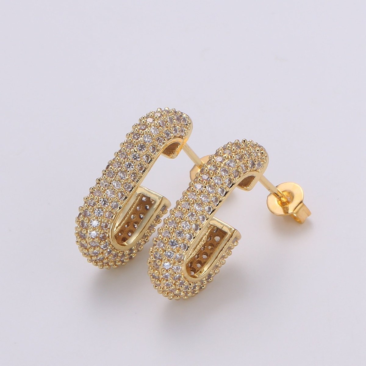 24K Gold Full Pave CZ Stud Earring, White Gold filled Micro Pave Earring Bold Earring Statement Earring Chunky Q-513 Q-514