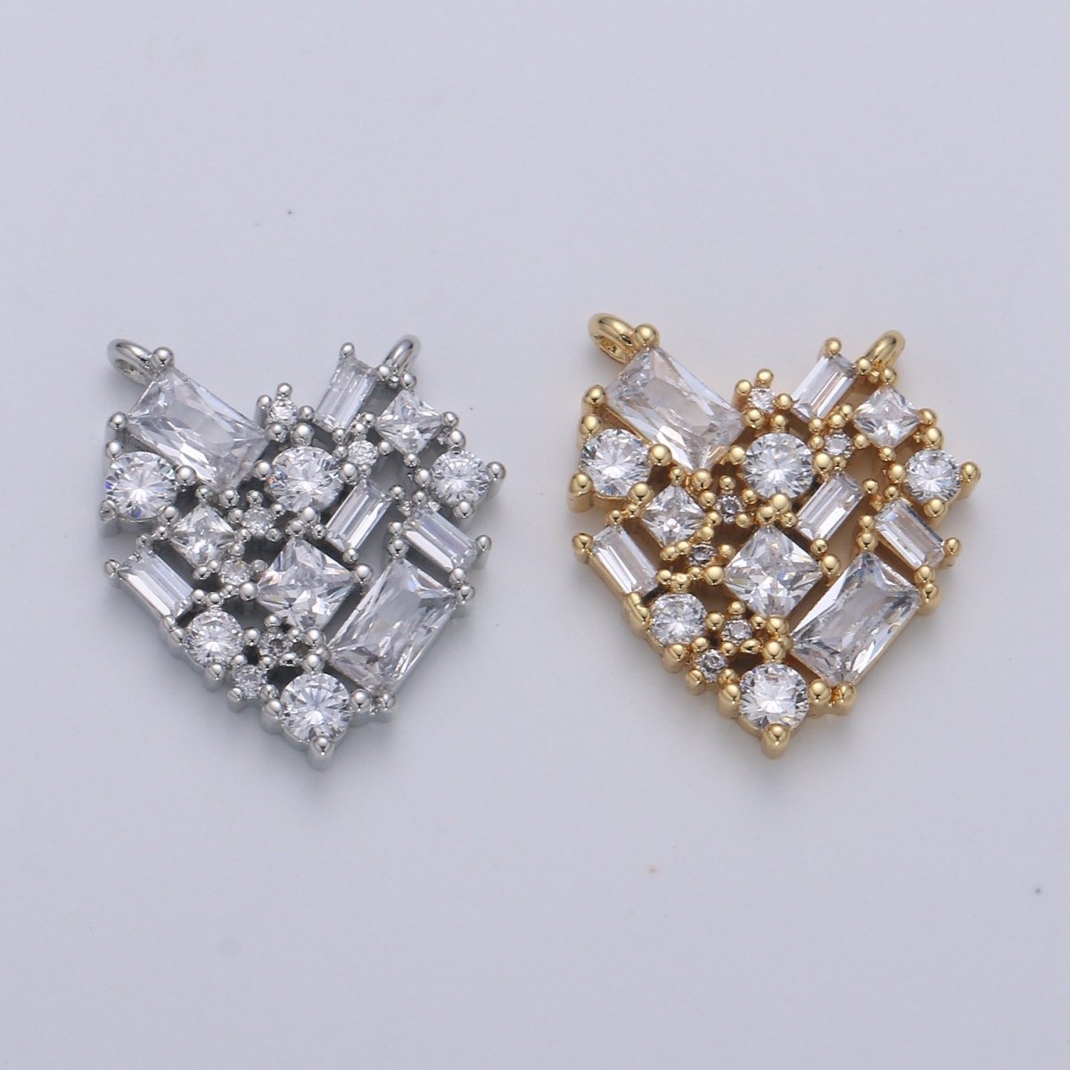 24K Gold Heart Connector - Baguette Link Connector- Cubic Love Charm Connector- for Necklace Bracelet Component F592 F593