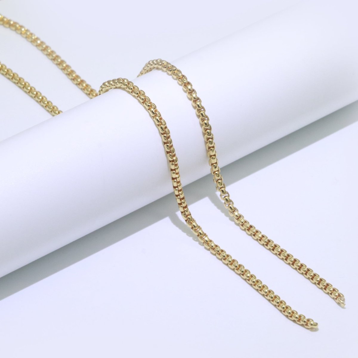 24K Gold Link Rollo Cable Chain by Yard, Square Link Chain by Yard, Width 2.3mm, Roll - 540 - DLUXCA