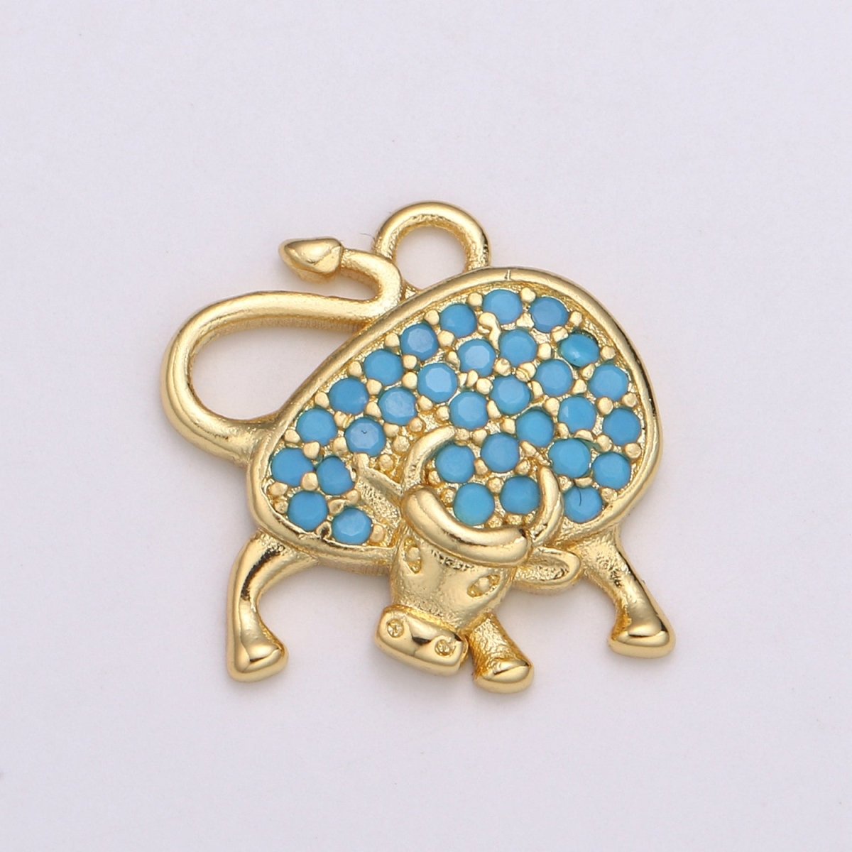 24k Gold Micro Pave Black, Clear, Teal Ox Charm, Cubic Zirconia Bull Pendant Charm,Gold Cow CharmFor DIY Jewelry E-154 E-155 E-156