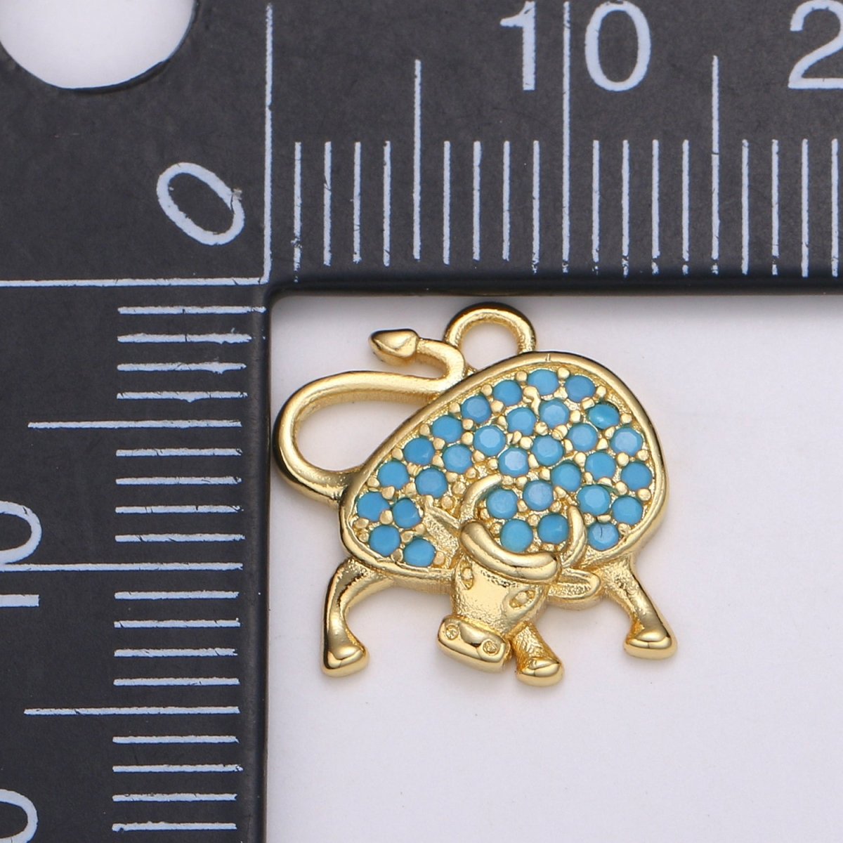 24k Gold Micro Pave Black, Clear, Teal Ox Charm, Cubic Zirconia Bull Pendant Charm,Gold Cow CharmFor DIY Jewelry E-154 E-155 E-156