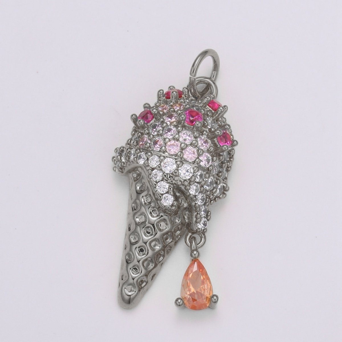 24K Gold Micro Pave CZ Ice Cream Pendant Charm, Dangling Pear cut CZ Pendant Charm, Cubic Cone Charm, For DIY Jewelry Making,E-203