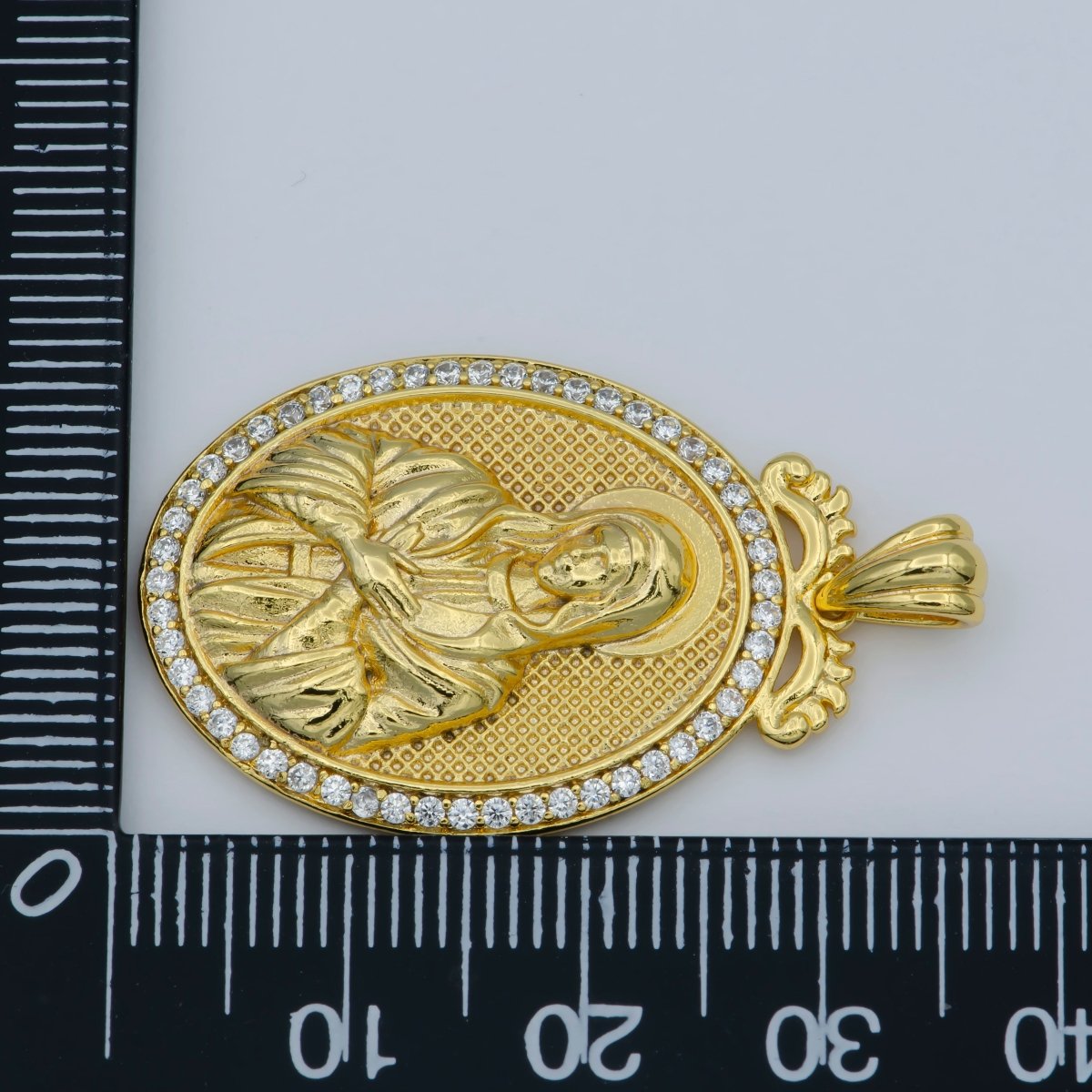 24k Gold Micro Pave Lady Guadalupe Charm, Cubic Zirconia Virgin Mary Pendant Medallion For Religious DIY Jewelry I-074 - DLUXCA