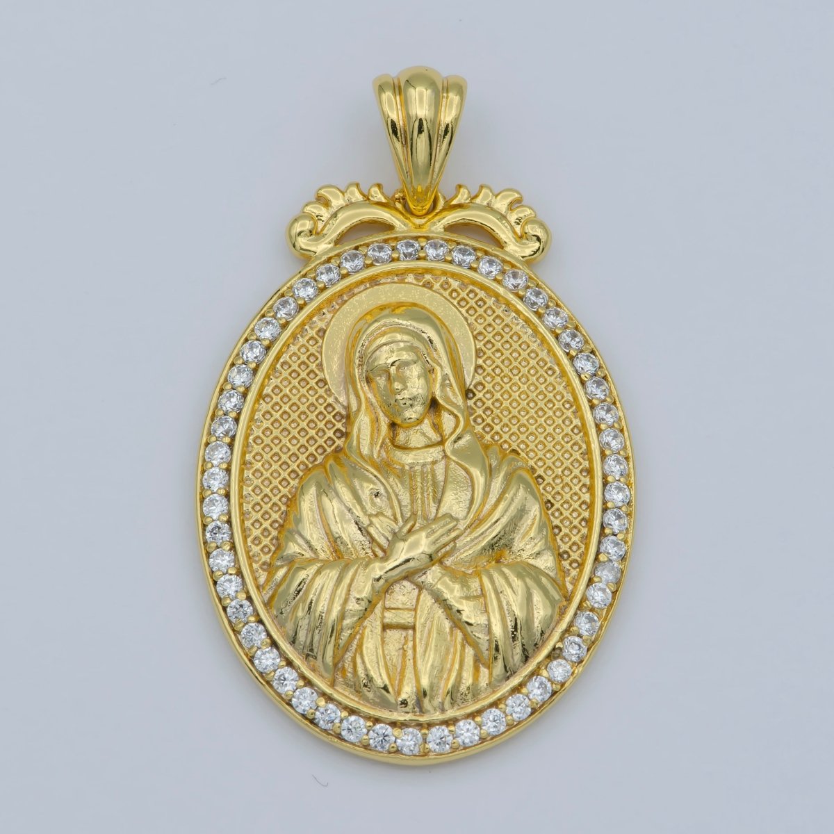 24k Gold Micro Pave Lady Guadalupe Charm, Cubic Zirconia Virgin Mary Pendant Medallion For Religious DIY Jewelry I-074 - DLUXCA