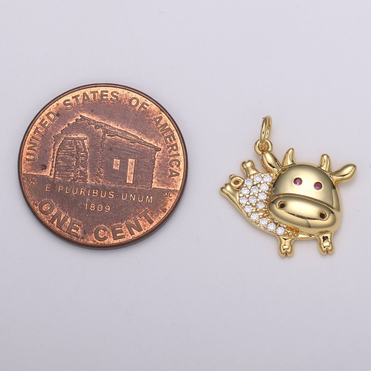 24k Gold Micro Pave Ox Charm, Red Eye Cubic Zirconia Bull Pendant Charm, Gold Cow CharmFor DIY Jewelry E-195