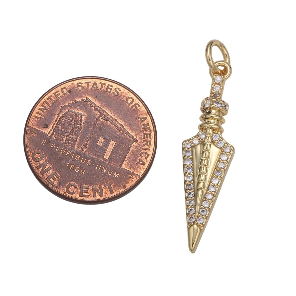24k Gold Micro Pave Peg Charm, Cubic Zirconia Spear Pendant Charm, Charm, For DIY Jewelry E-205 E-790