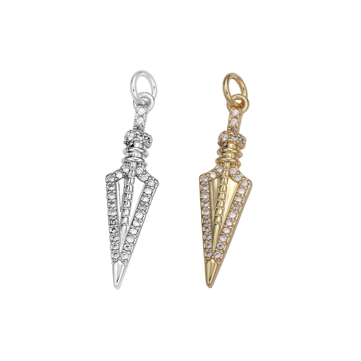 24k Gold Micro Pave Peg Charm, Cubic Zirconia Spear Pendant Charm, Charm, For DIY Jewelry E-205 E-790