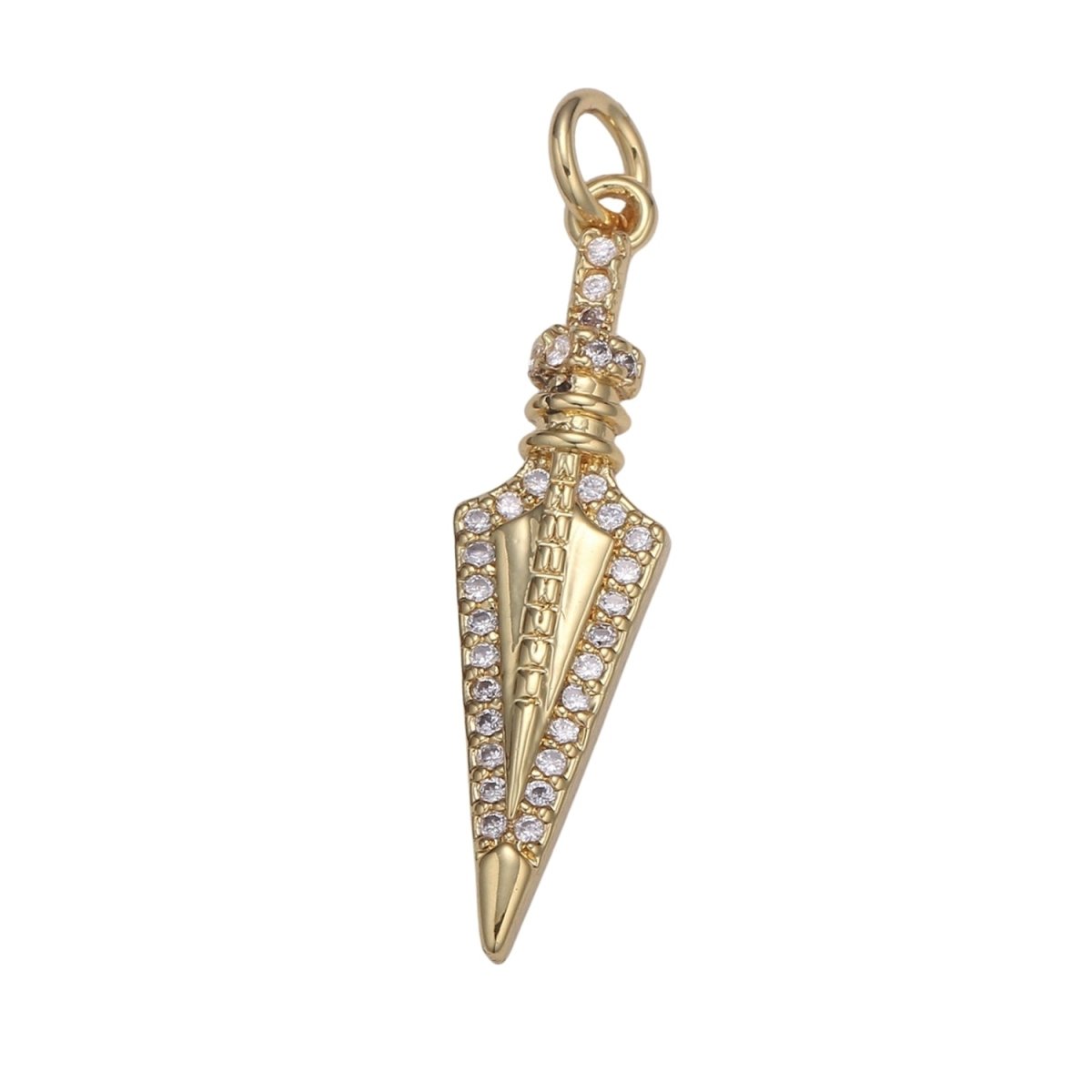 24k Gold Micro Pave Peg Charm, Cubic Zirconia Spear Pendant Charm, Charm, For DIY Jewelry E-205 E-790