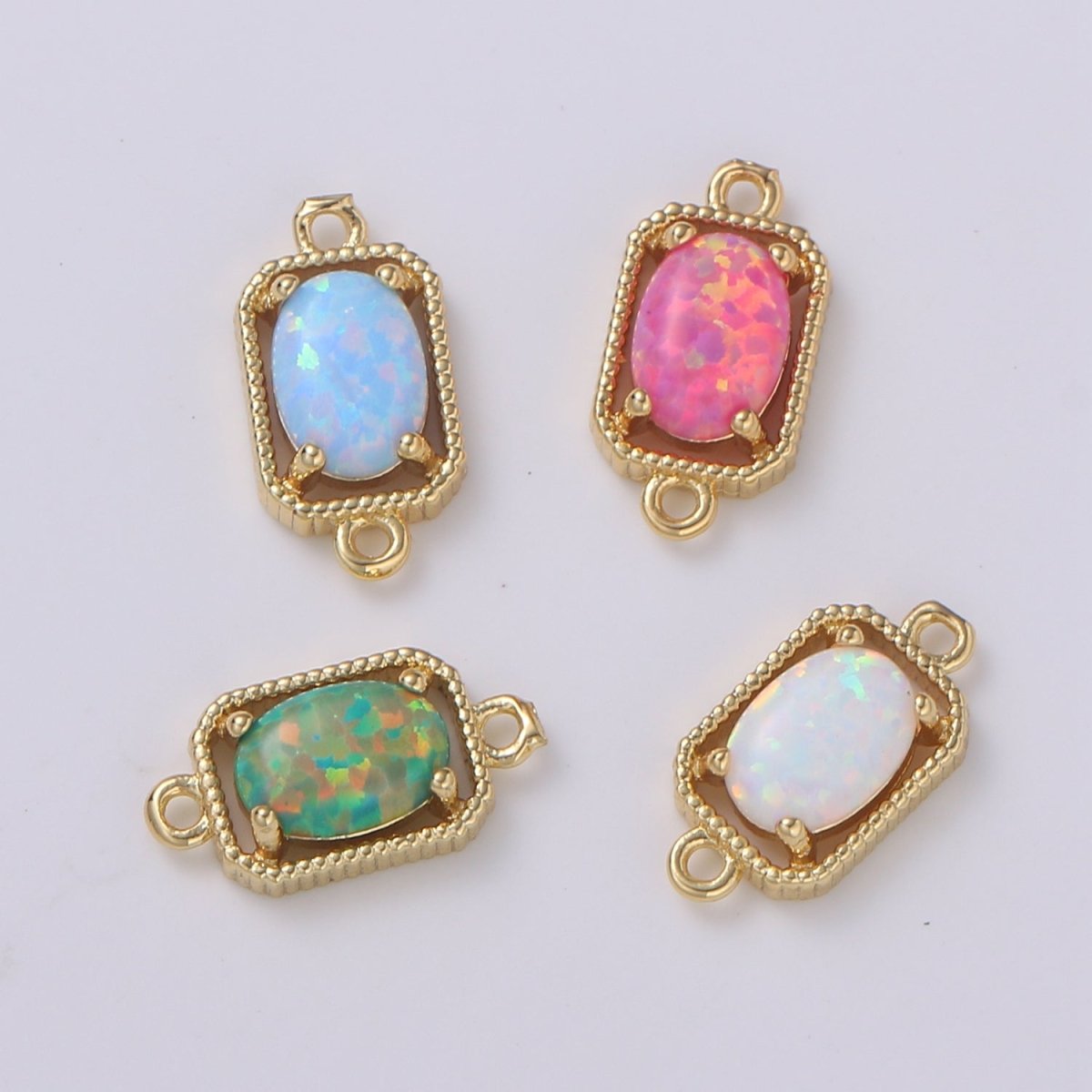 24K Gold Oval Opal Connector Octagon Link Connector Opalite Charm Connector- for Necklace Bracelet Component F-581 F-582 F-583 F-584