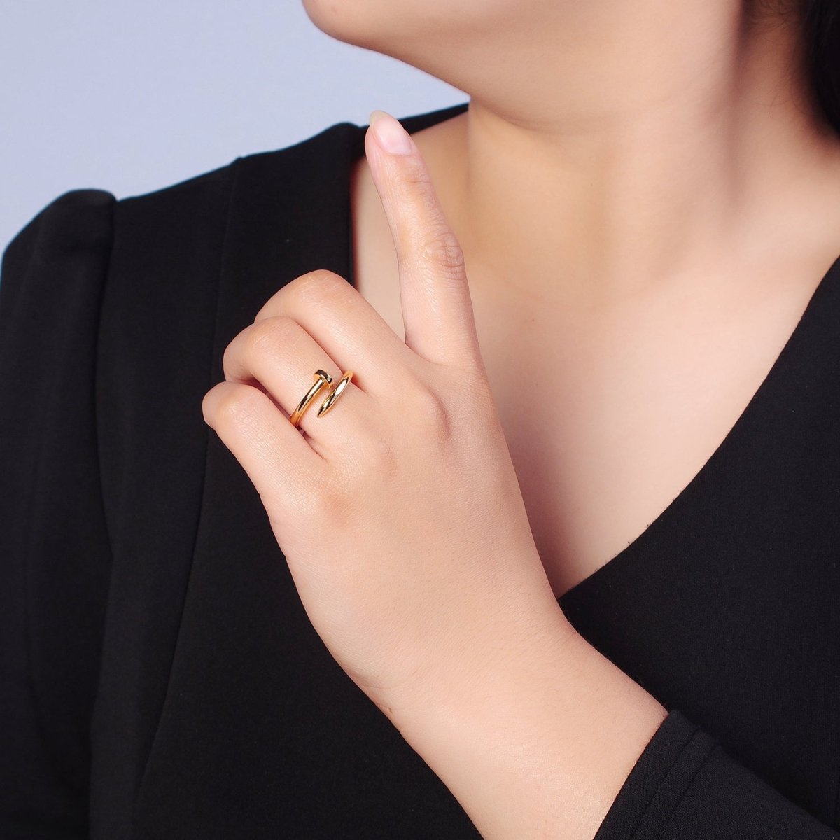 24K Gold Plated Adjustable Minimalist Nail Bent Ring | O2194 - DLUXCA