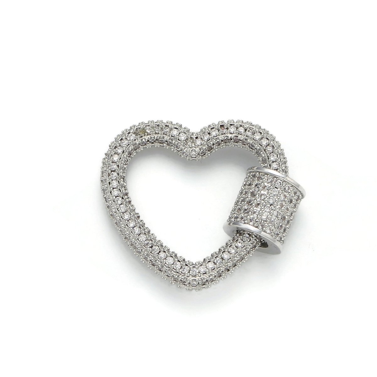 24K Gold-Plated Heart Carabiner, Full Pave Cubic Zirconia Rhinestones, Circle Screw Clasp, Gold and Silver K-126