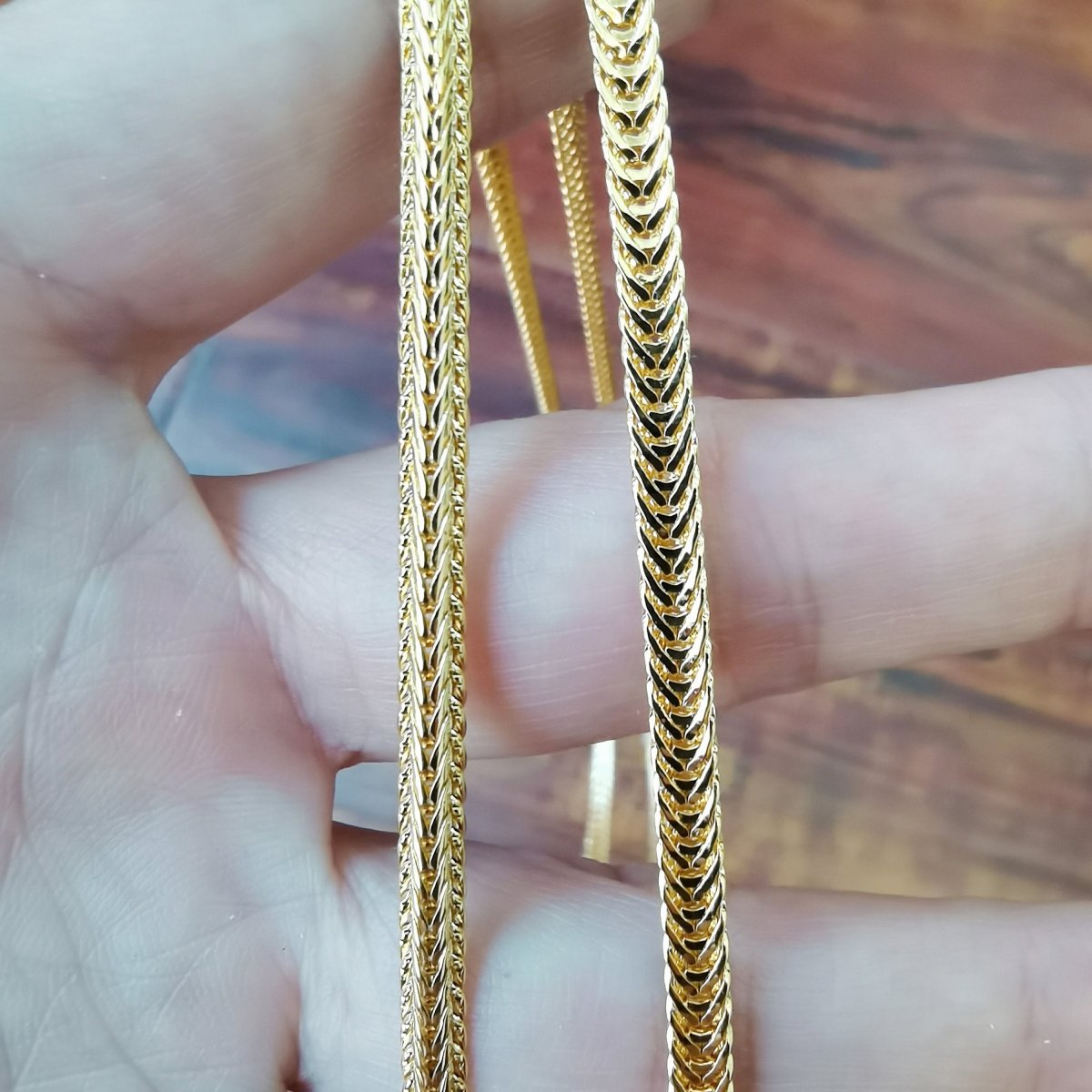 24K Gold Plated Herringbone Snake Star Weave Designed Necklace - 20 inches, 4mm Designed Necklace w/ Lobster Clasps | CN-753 Clearance Pricing - DLUXCA