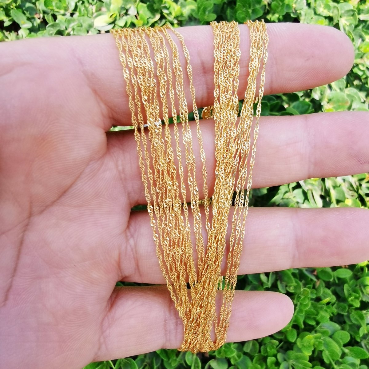 24K Gold Plated Necklace - Dainty 2mm Singapore Necklace - 17.6 Inches Gold Singapore Chain Layering Necklace w/ Spring Rings | CN-862 - DLUXCA