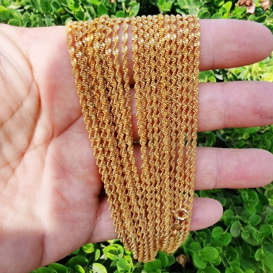 24K Gold Plated Singapore Chain Necklace, 17 Inch Yellow Gold Chain, Dainty 2.5mm Criss Cross Necklace w/ Spring Ring | CN-975  Clearance Pricing