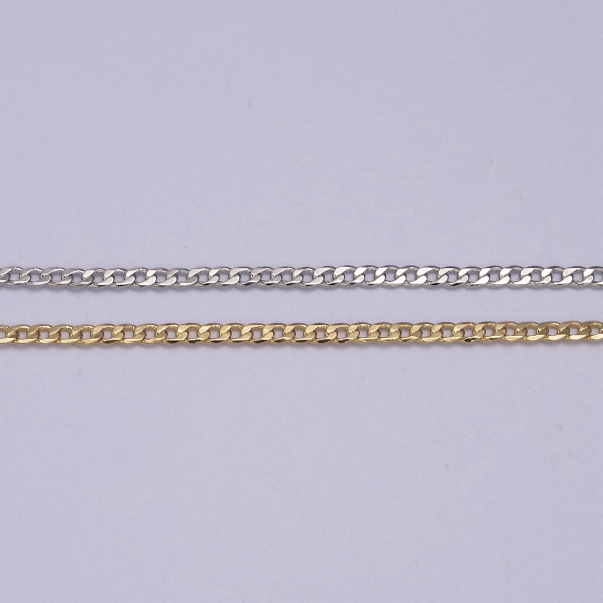 24K Gold Silver FIGARO CURB Matte Chain, 1.8mm Width, Unfinished Chain For Jewelry Making Component | ROLL-623, ROLL-624 Clearance Pricing